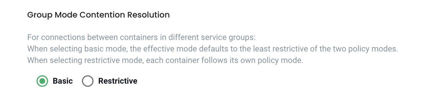 A screenshot of Group mode contention setting in NeuVector