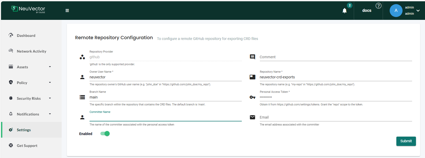 Example of a remote repository configuration